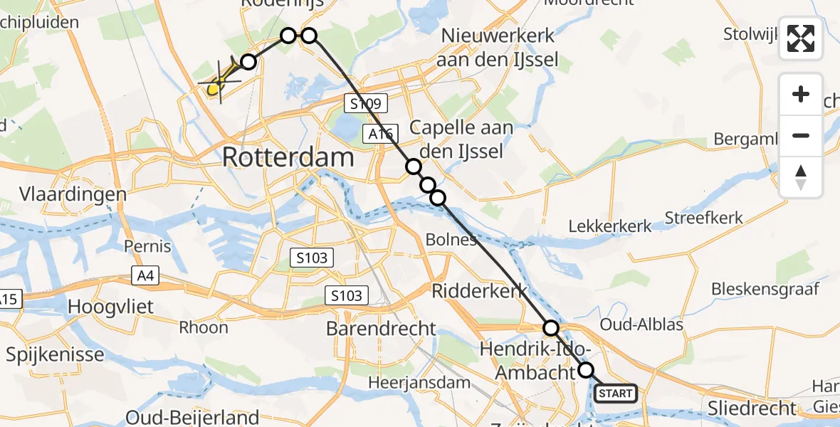 Routekaart van de vlucht: Lifeliner 2 naar Rotterdam The Hague Airport, Sophiapolder