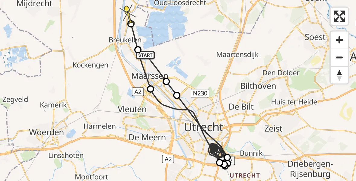Routekaart van de vlucht: Politieheli naar Nieuwersluis, Van Houtenstraat