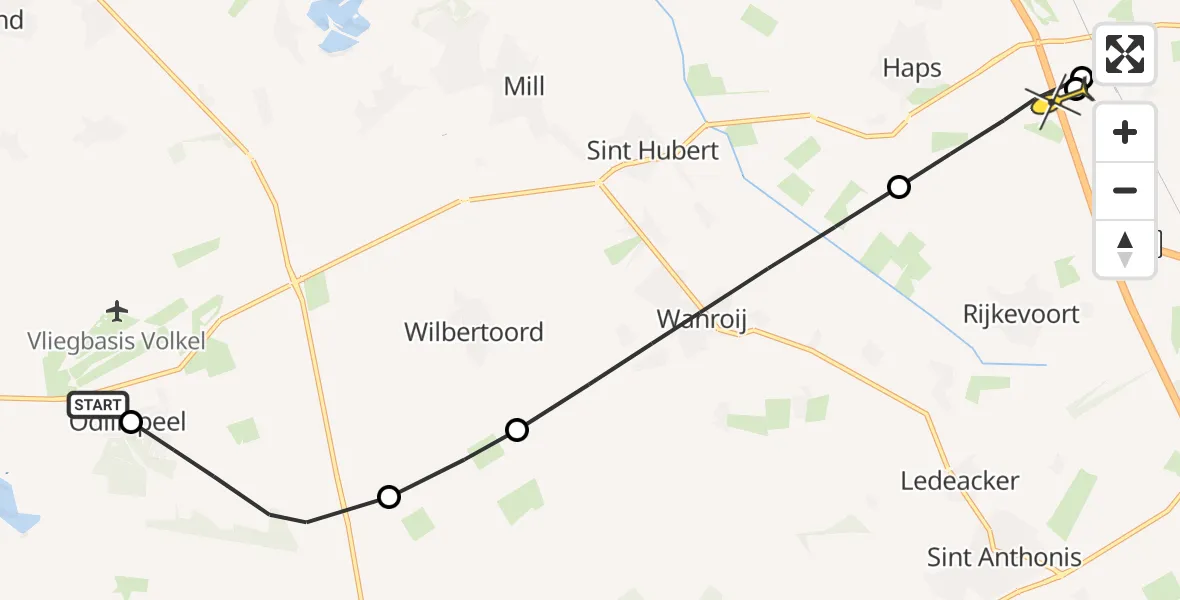 Routekaart van de vlucht: Lifeliner 3 naar Haps, Peelseheide