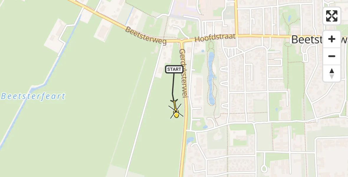 Routekaart van de vlucht: Traumahelikopter naar Beetsterzwaag, Gerdyksterwei