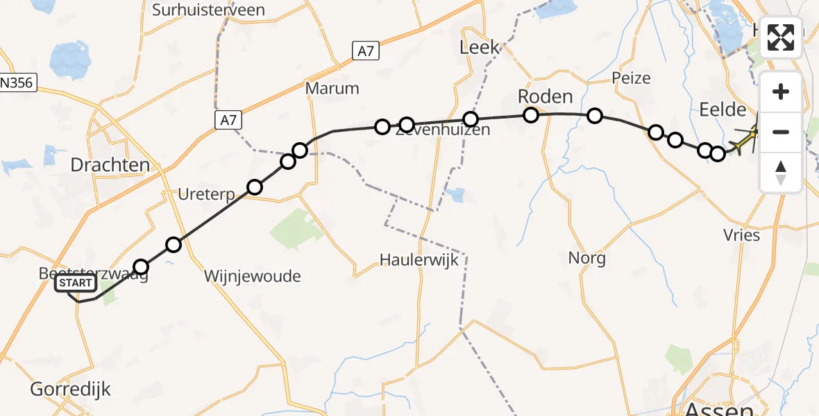 Routekaart van de vlucht: Lifeliner 4 naar Groningen Airport Eelde, Gerdyksterwei