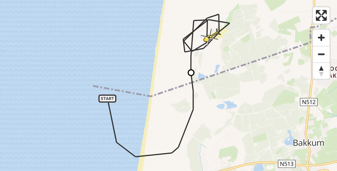 Routekaart van de vlucht: Kustwachthelikopter naar Egmond-Binnen, Zeeweg