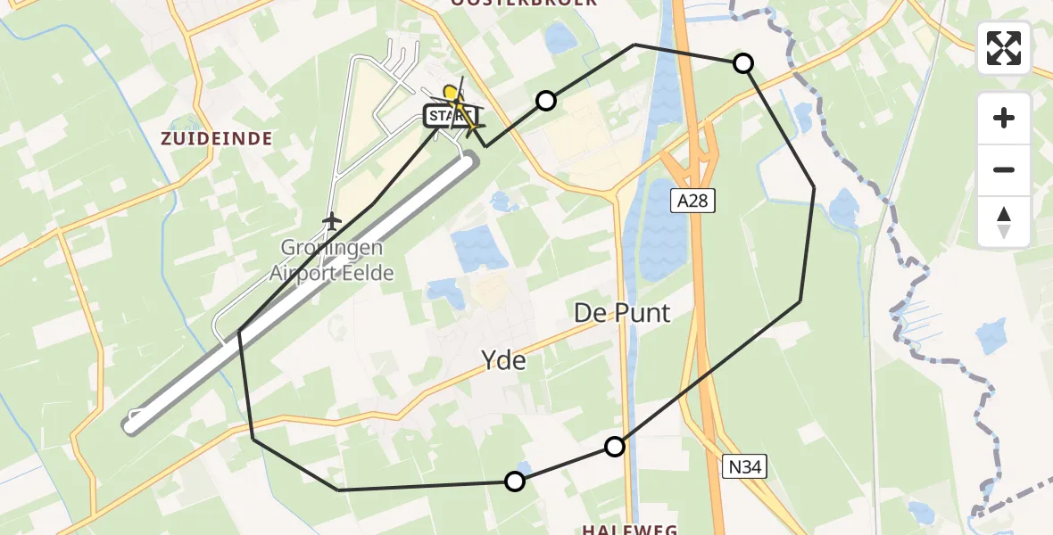 Routekaart van de vlucht: Lifeliner 4 naar Groningen Airport Eelde, Veldkampweg