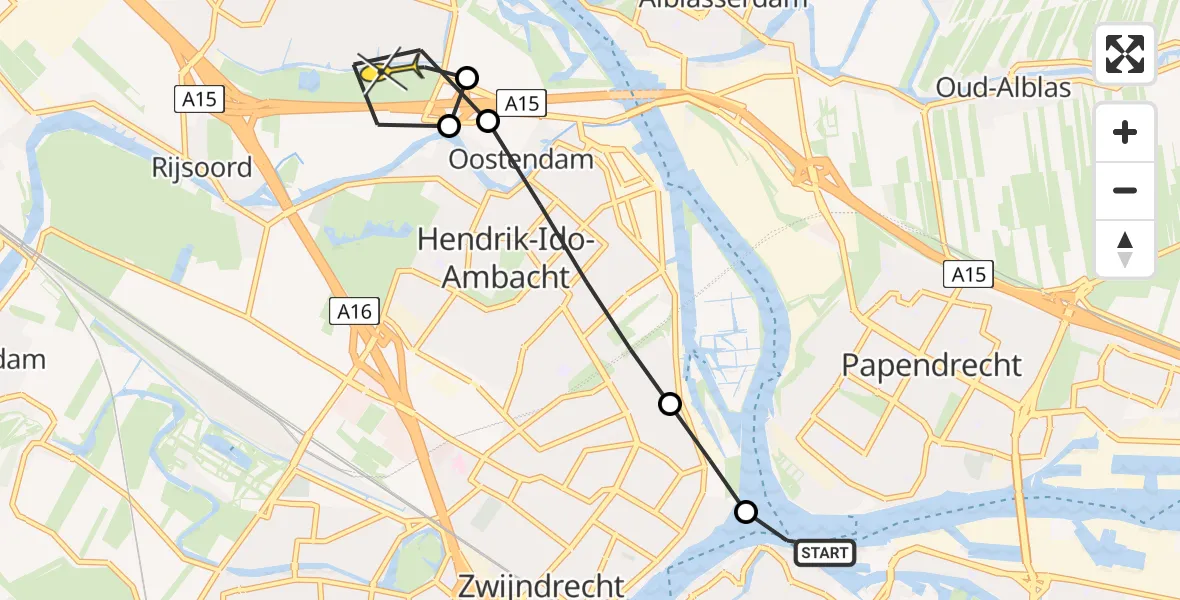 Routekaart van de vlucht: Lifeliner 2 naar Ridderkerk, Ringdijk