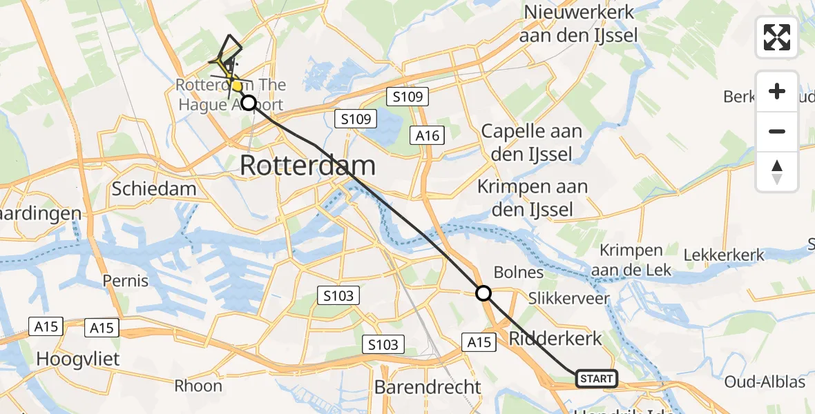 Routekaart van de vlucht: Lifeliner 2 naar Rotterdam The Hague Airport, Marsmanstraat