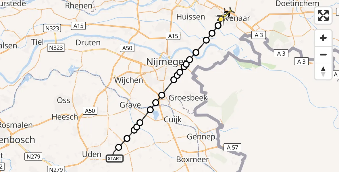 Routekaart van de vlucht: Lifeliner 3 naar Groessen, zeelandsedijk