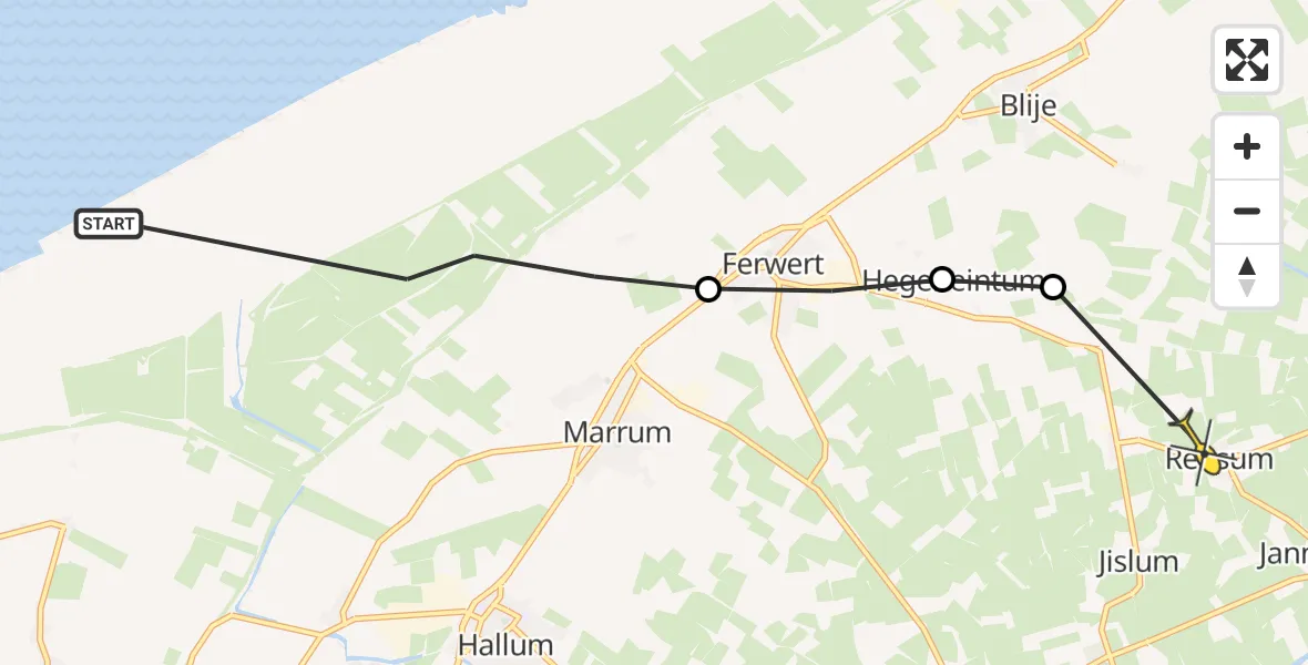 Routekaart van de vlucht: Ambulancehelikopter naar Reitsum, De Ryd