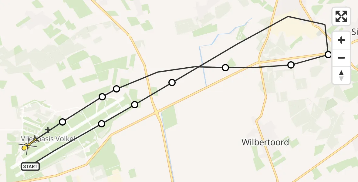 Routekaart van de vlucht: Lifeliner 3 naar Vliegbasis Volkel, Zeelandsedijk