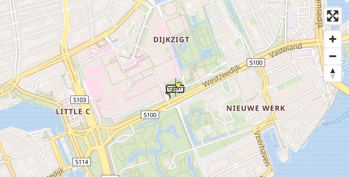 Routekaart van de vlucht: Traumaheli naar Erasmus MC, Westzeedijk