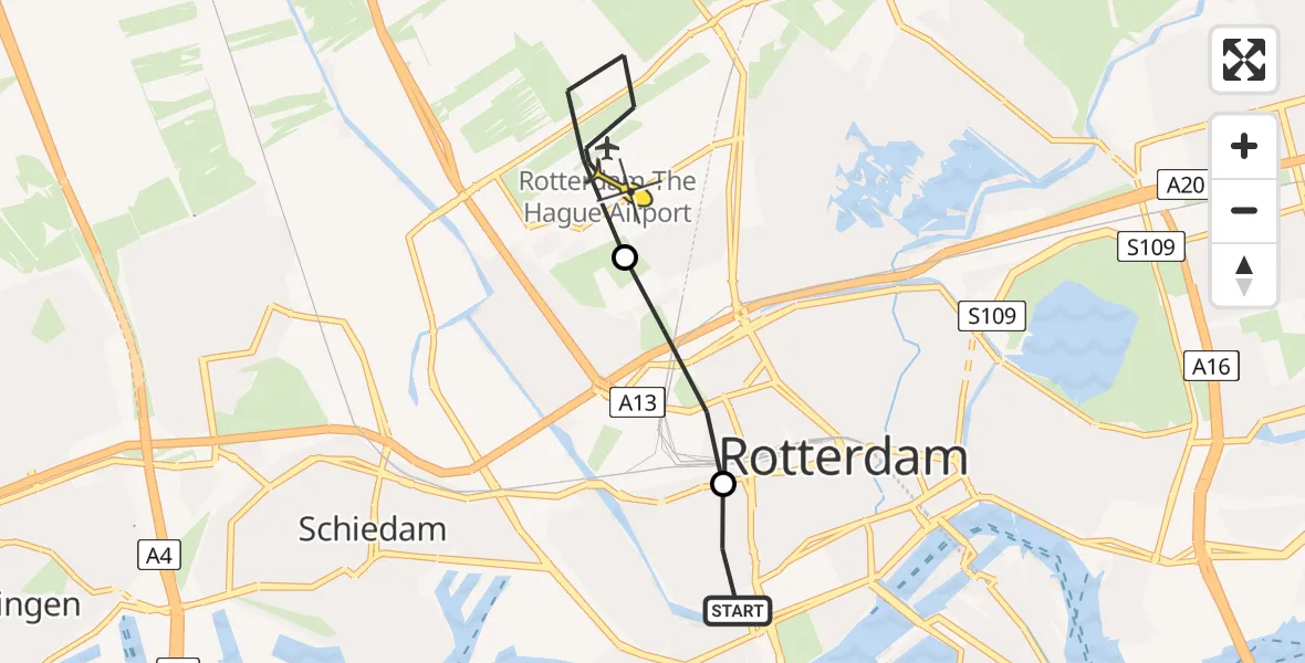 Routekaart van de vlucht: Lifeliner 2 naar Rotterdam The Hague Airport, Beukelsdijk