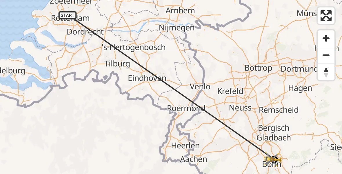 Vluchtroute Traumahelikopter Rotterdam The Hague Airport - , 03 april 2024, 05:49