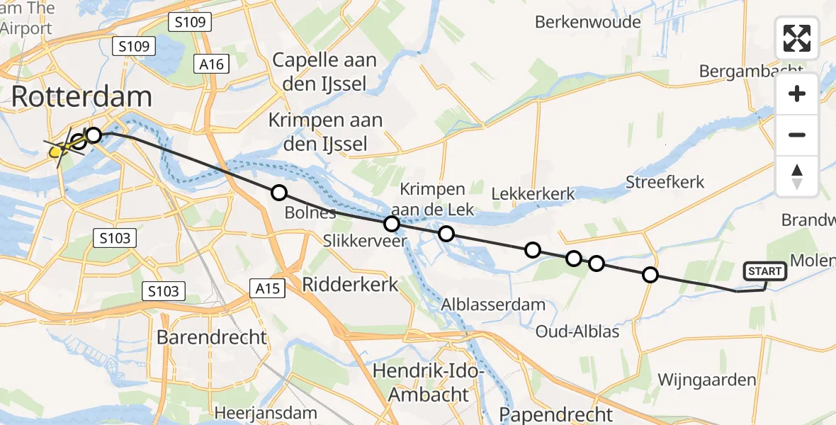 Routekaart van de vlucht: Lifeliner 2 naar Erasmus MC, Dorpsstraat