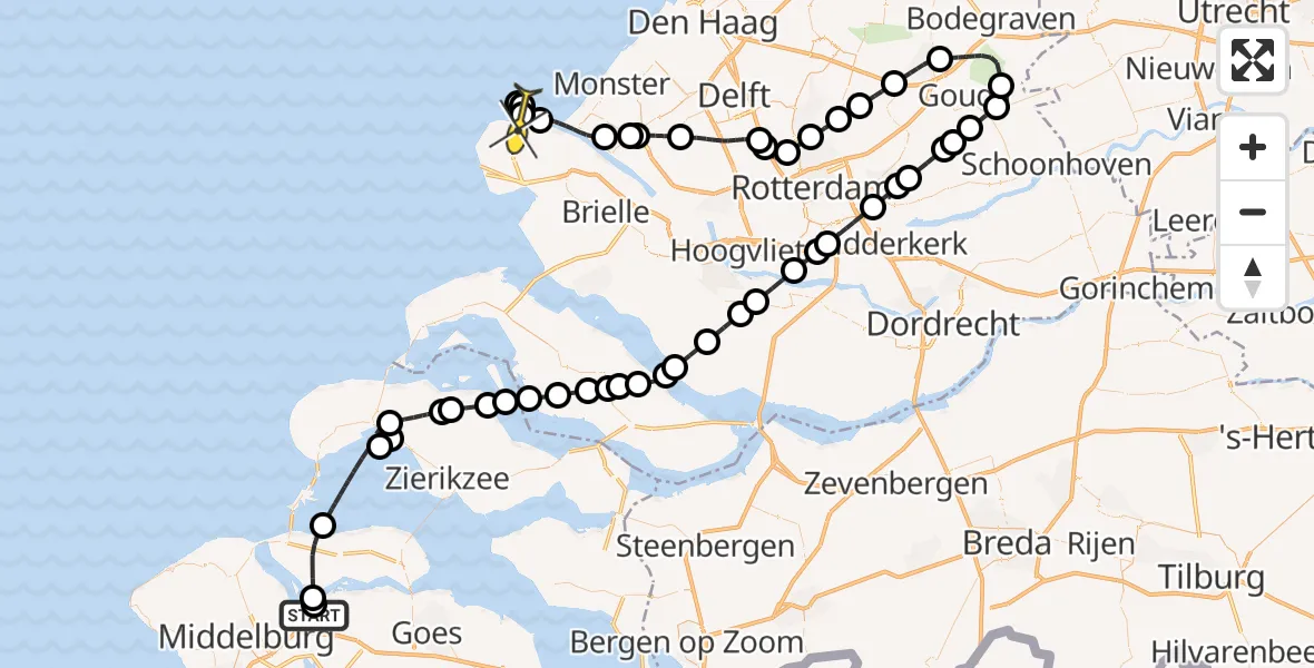 Routekaart van de vlucht: Kustwachthelikopter naar Maasvlakte, Sint Felixweg