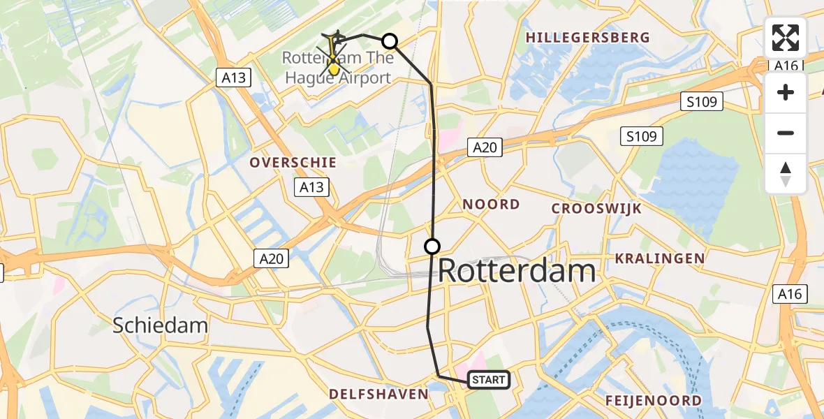 Routekaart van de vlucht: Lifeliner 2 naar Rotterdam The Hague Airport, Claes de Vrieselaan