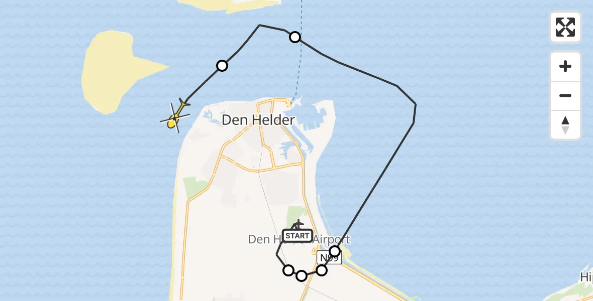 Routekaart van de vlucht: Kustwachthelikopter naar Den Helder, Middenvliet