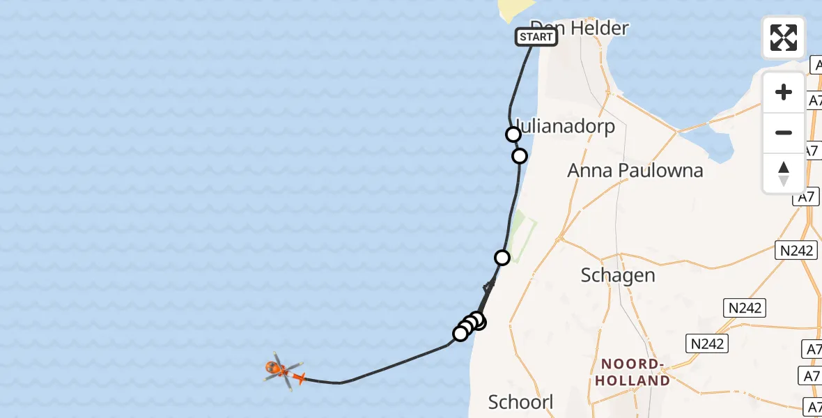 Vluchtroute Kustwachthelikopter Den Helder - , 03 april 2024, 07:48