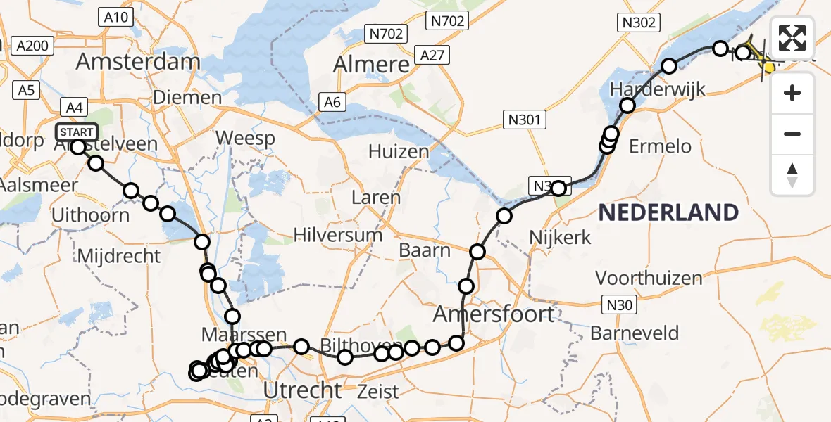 Routekaart van de vlucht: Politieheli naar Nunspeet, Aardolieweg