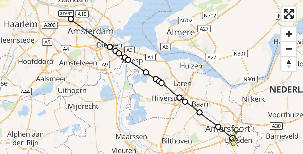 Routekaart van de vlucht: Lifeliner 1 naar Leusden, Corsicaweg