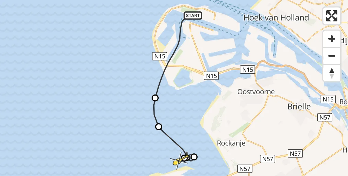 Routekaart van de vlucht: Kustwachthelikopter naar Goedereede, Neste Netherlands B.V.