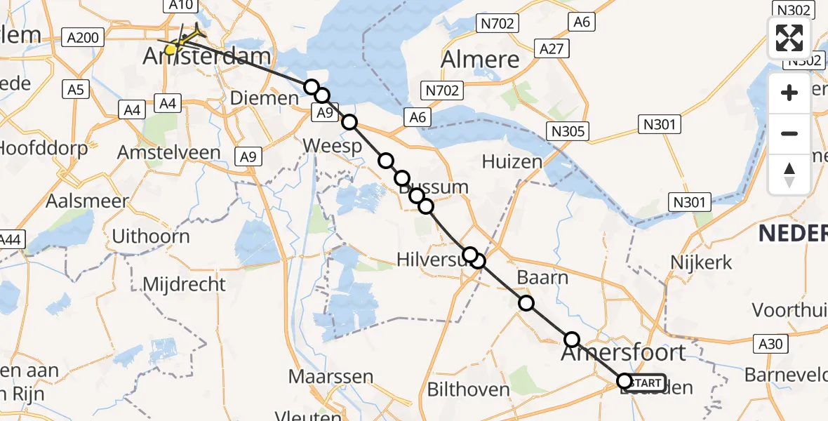 Routekaart van de vlucht: Lifeliner 1 naar Amsterdam, Schutterhoeflaan