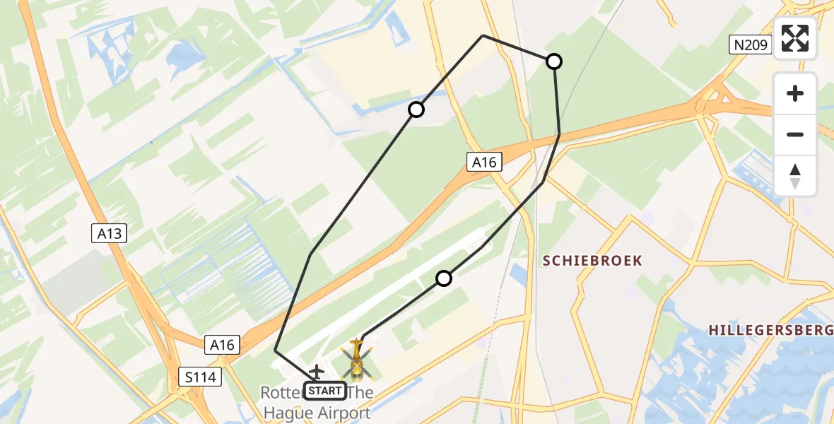 Vluchtroute Traumahelikopter Rotterdam The Hague Airport - Rotterdam The Hague Airport, 03 april 2024, 09:00
