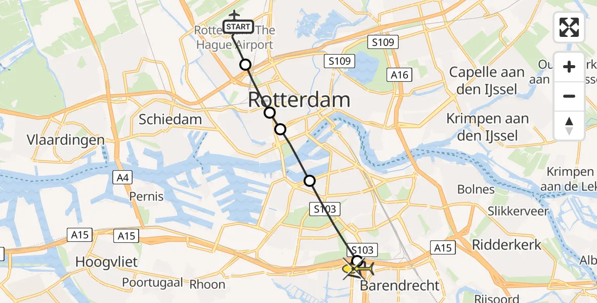 Routekaart van de vlucht: Lifeliner 2 naar Barendrecht, Brandenburgbaan