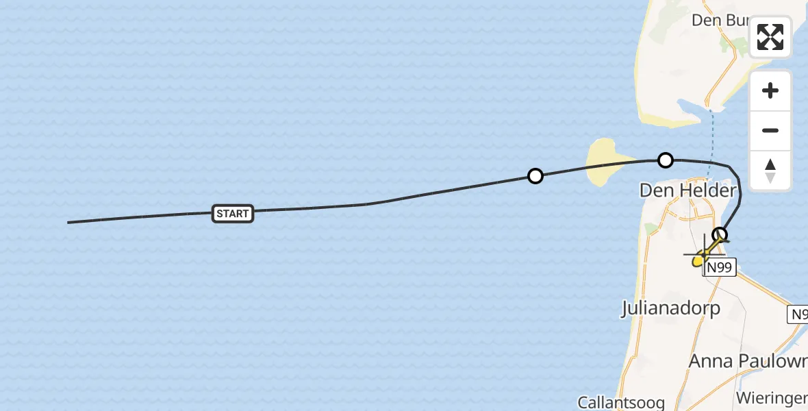 Routekaart van de vlucht: Kustwachthelikopter naar Vliegveld De Kooy, Luchthavenweg