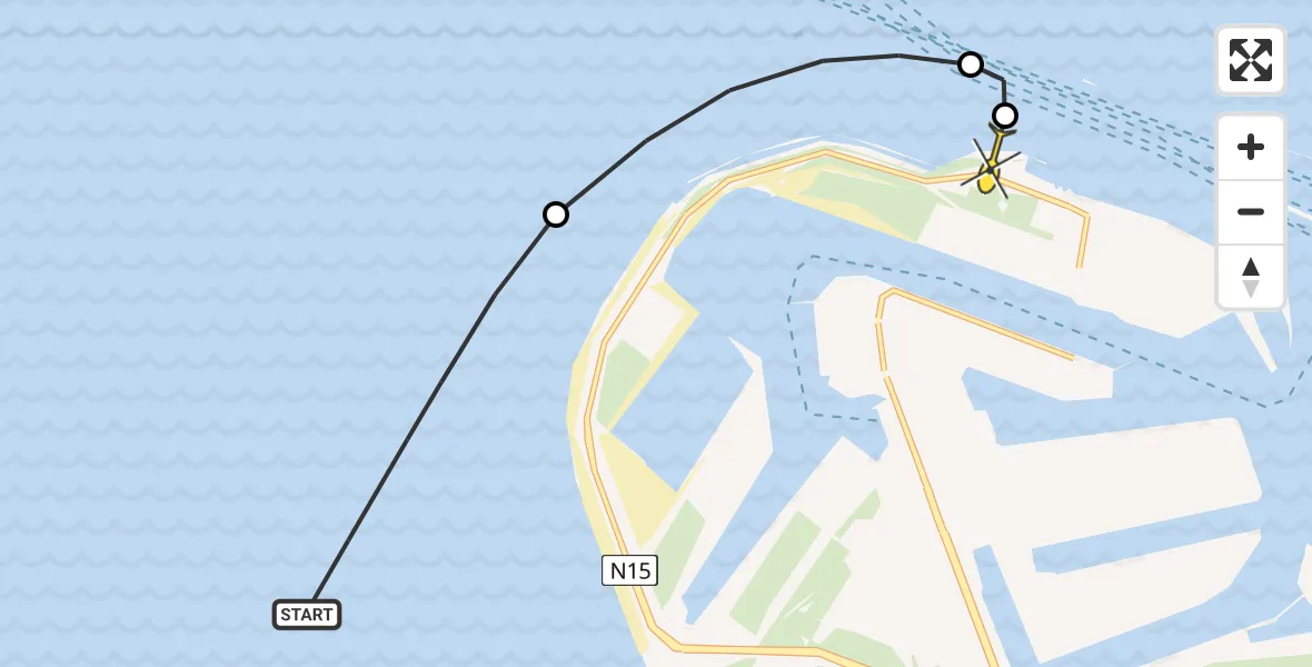 Routekaart van de vlucht: Kustwachthelikopter naar Maasvlakte, Prinses Máximaweg
