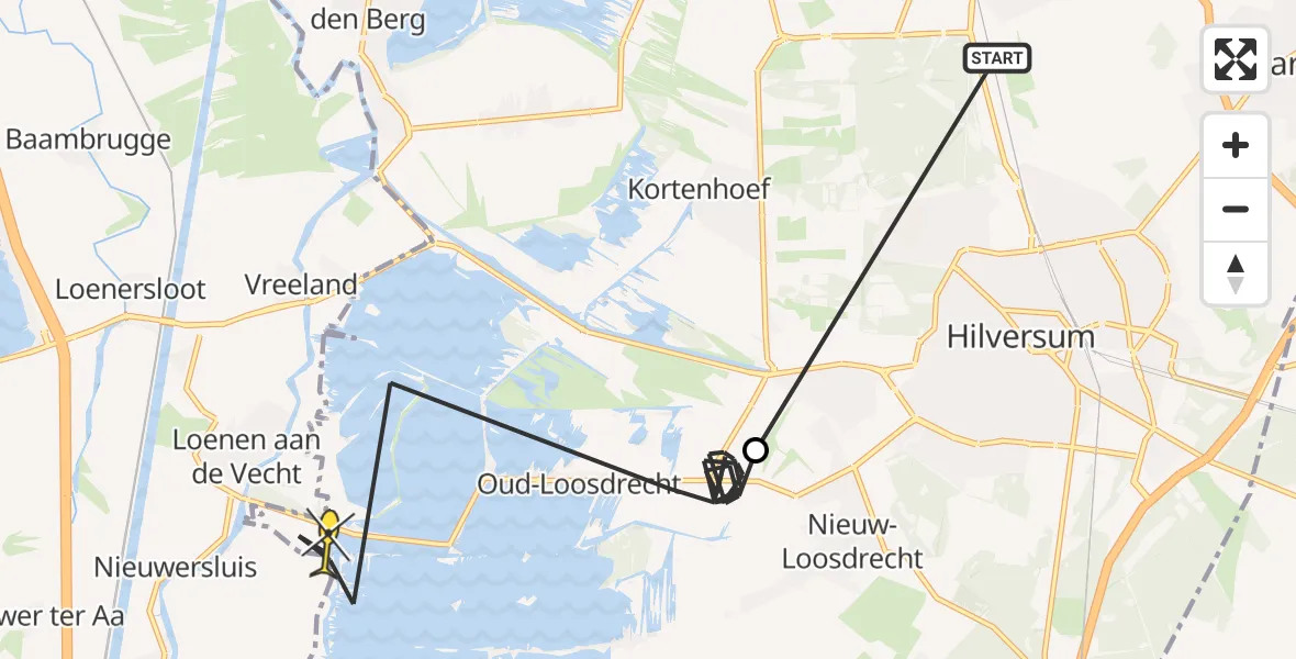 Routekaart van de vlucht: Politiehelikopter naar Loosdrecht, Oud-Loosdrechtsedijk