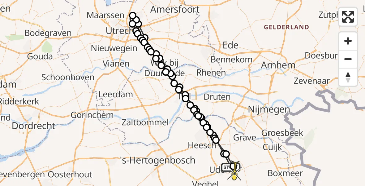 Routekaart van de vlucht: Lifeliner 3 naar Vliegbasis Volkel, Brand