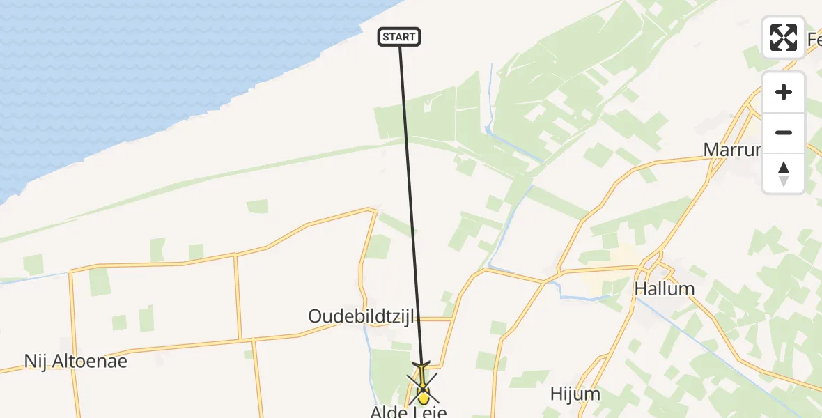 Routekaart van de vlucht: Ambulancehelikopter naar Alde Leie, Arjen Roelswei