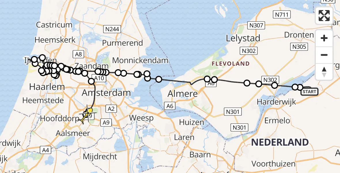 Routekaart van de vlucht: Politieheli naar Schiphol, Oude Zeeweg