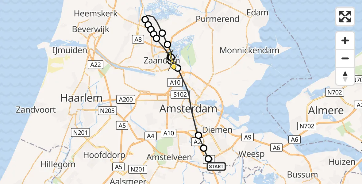 Routekaart van de vlucht: Lifeliner 1 naar Oostzaan, Tafelbergweg