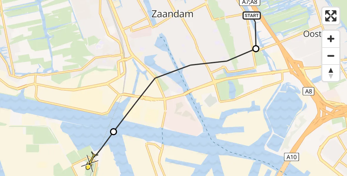 Routekaart van de vlucht: Lifeliner 1 naar Amsterdam Heliport, Pauwenven
