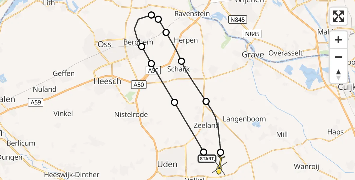 Routekaart van de vlucht: Lifeliner 3 naar Vliegbasis Volkel, Ravensdel