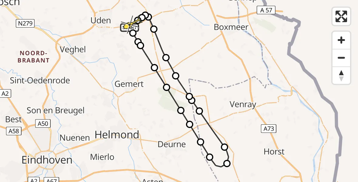 Routekaart van de vlucht: Lifeliner 3 naar Vliegbasis Volkel, Houtduiflaan