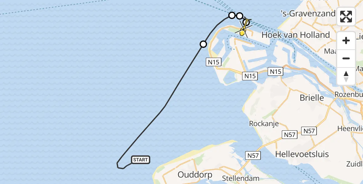 Routekaart van de vlucht: Kustwachthelikopter naar Maasvlakte, Prinses Máximaweg