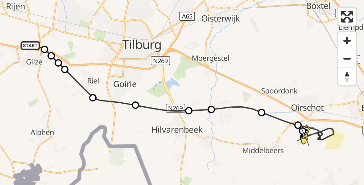 Routekaart van de vlucht: Politieheli naar Oirschot, Hemelrijken