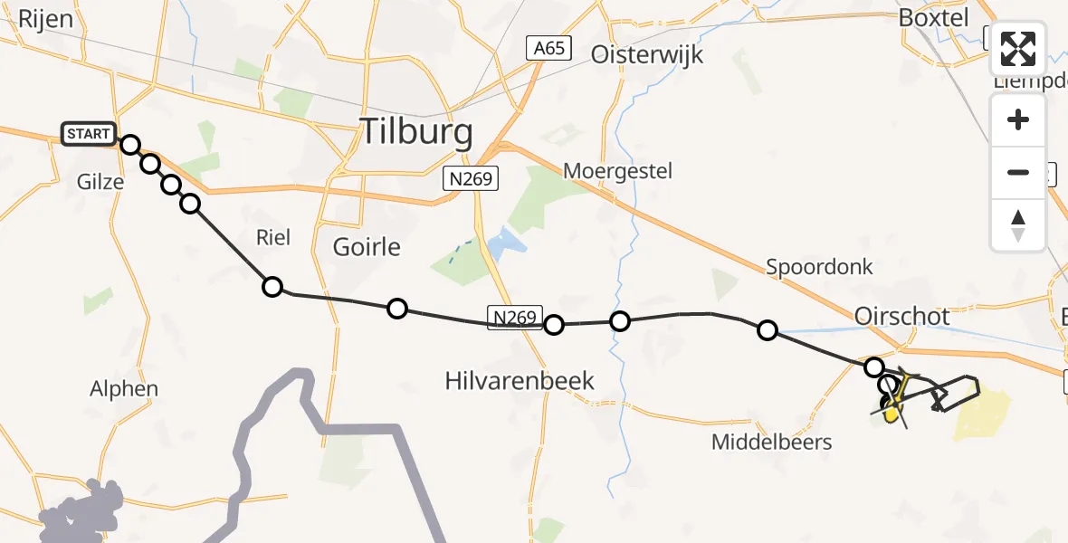Routekaart van de vlucht: Politiehelikopter naar Oirschot, Hemelrijken