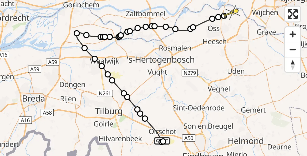 Routekaart van de vlucht: Politieheli naar Haren, Hemelrijken