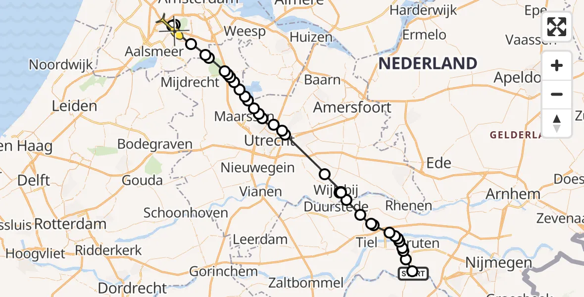 Routekaart van de vlucht: Politieheli naar Schiphol, Sluissewal