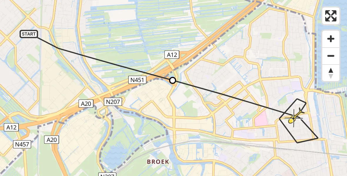 Routekaart van de vlucht: Lifeliner 2 naar Gouda, Henegouwerweg