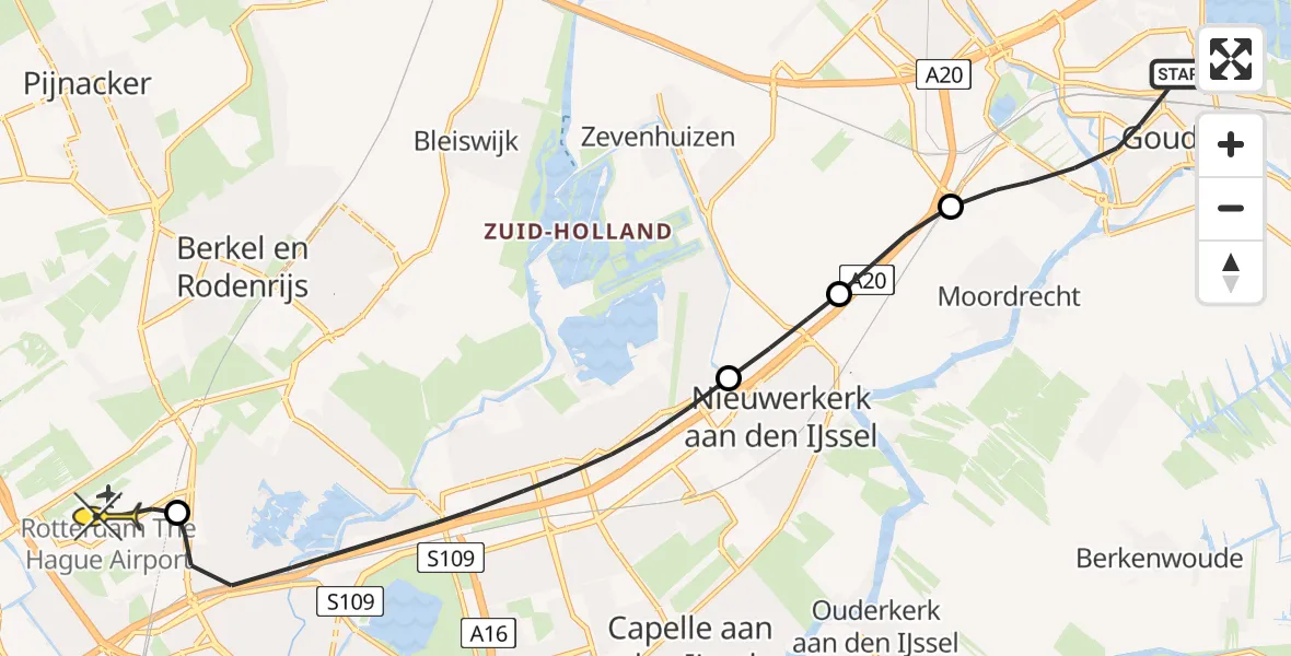 Routekaart van de vlucht: Lifeliner 2 naar Rotterdam The Hague Airport, van Strijenstraat