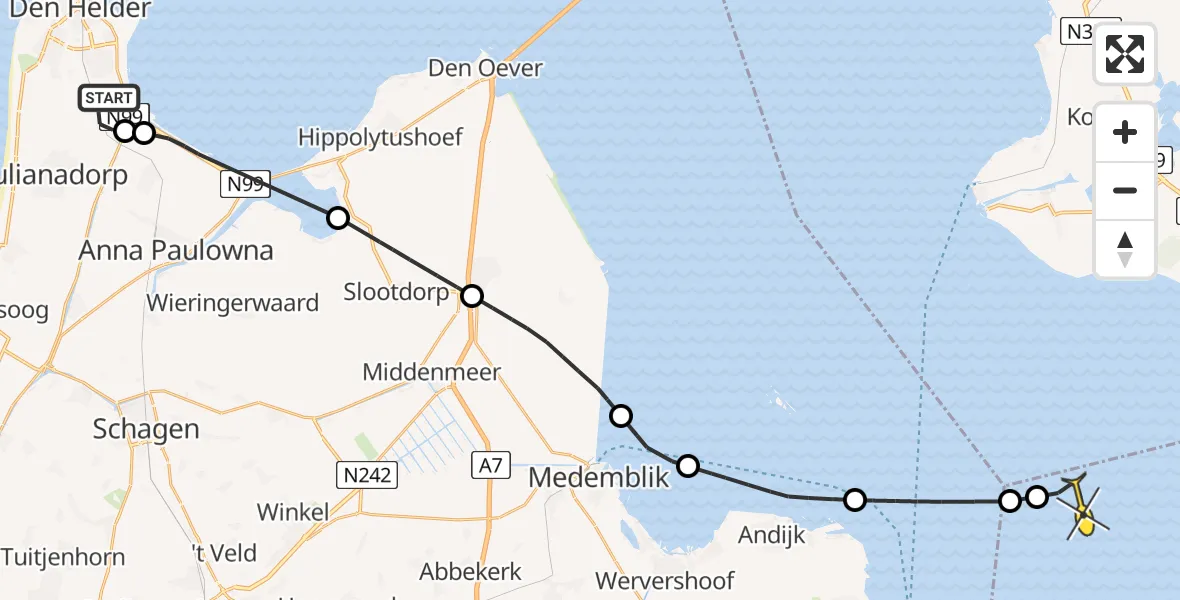 Routekaart van de vlucht: Kustwachthelikopter naar Creil, Mastenmakersweg