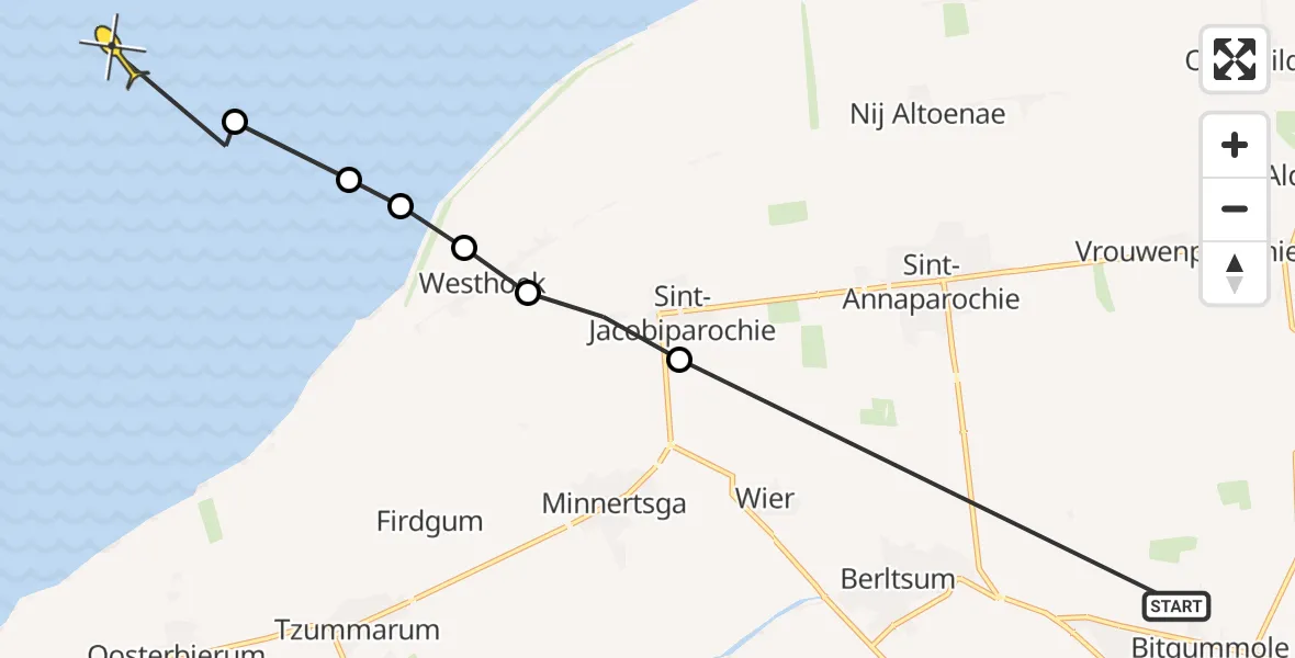 Routekaart van de vlucht: Ambulanceheli naar Formerum, Zuiderweg