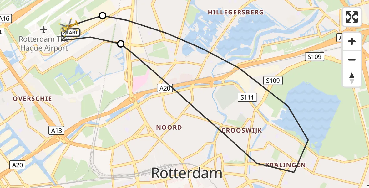 Vluchtroute Traumahelikopter Rotterdam The Hague Airport - Rotterdam The Hague Airport, 03 april 2024, 13:23