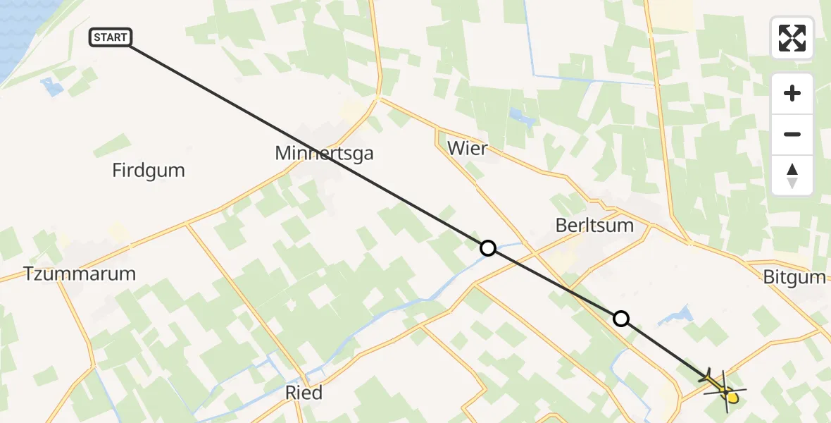 Routekaart van de vlucht: Ambulancehelikopter naar Menaam, Aldmear