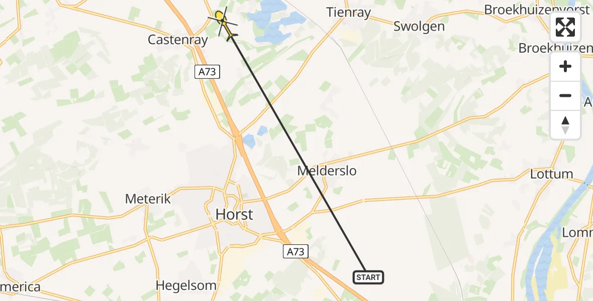 Routekaart van de vlucht: Ambulancehelikopter naar Castenray, Klein Oirlo