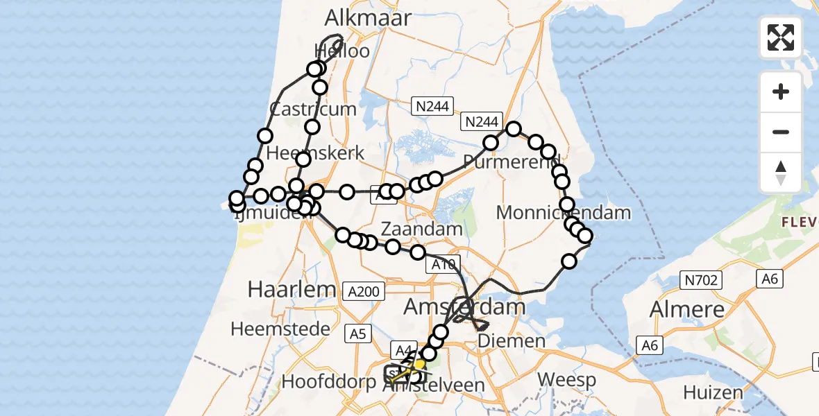 Routekaart van de vlucht: Politieheli naar Schiphol, Amsterdam-Bataviaweg