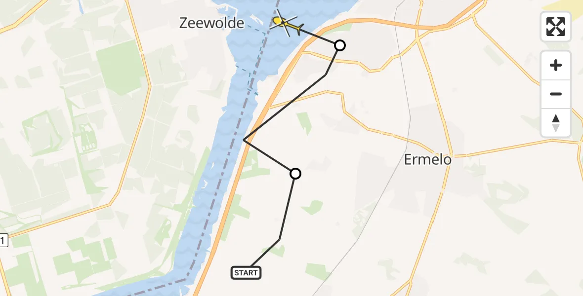 Routekaart van de vlucht: Ambulancehelikopter naar Harderwijk, Kiefveldersteeg